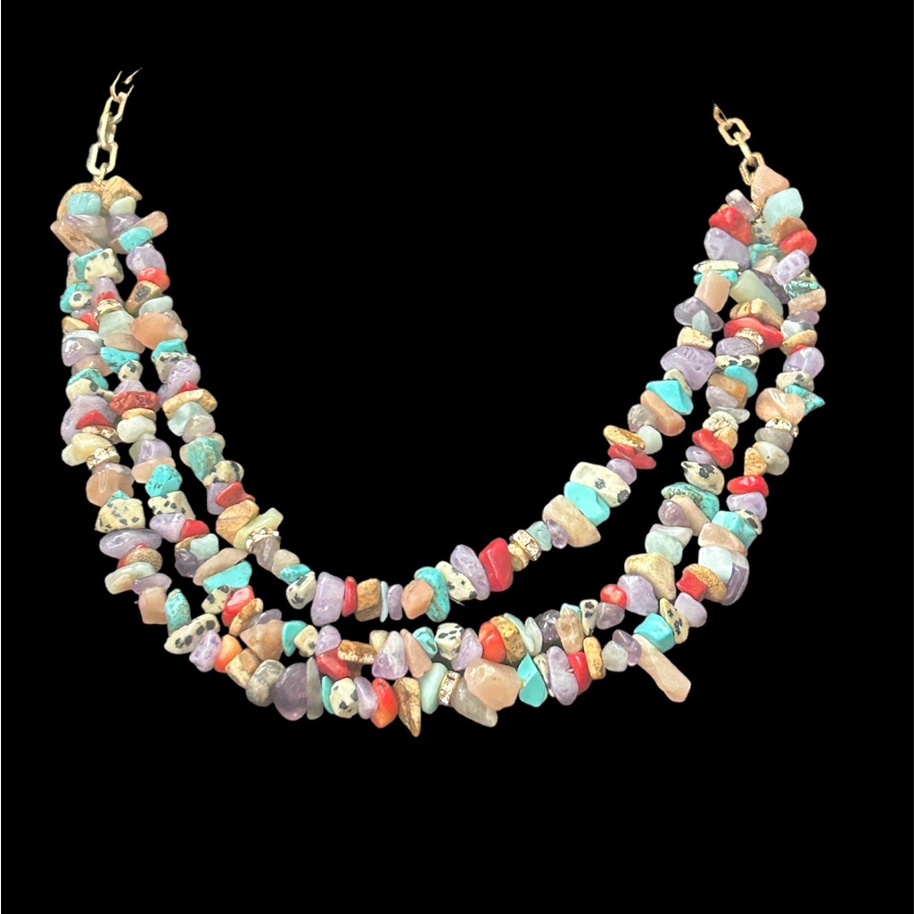 3 Strand Multicolor Gemstone Necklace New